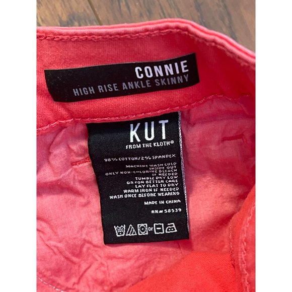 KUT from the Kloth Connie High-Rise Fab AB Ankle Skinny-Raw Hem in Coral Size 4 - Picture 6 of 8